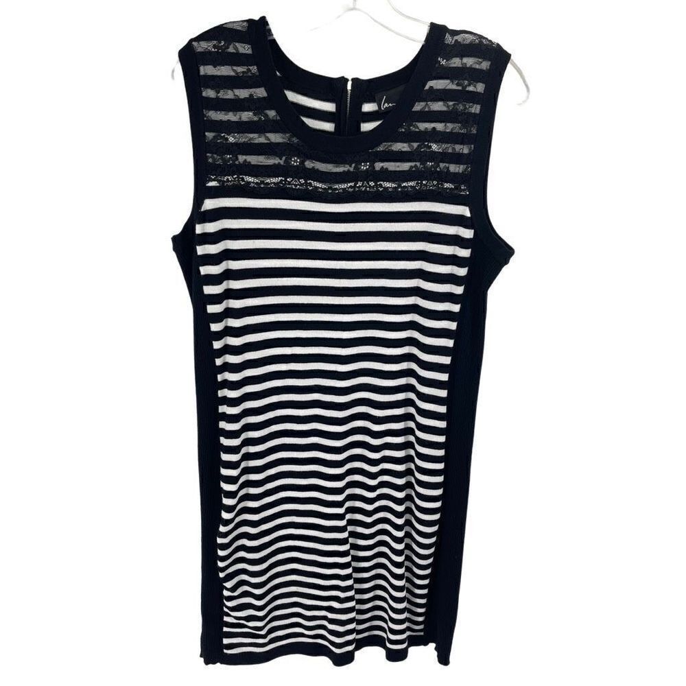 Lane Bryant Womens Striped Sweater Dress Lace Sleeveless Black White Size 14/16
